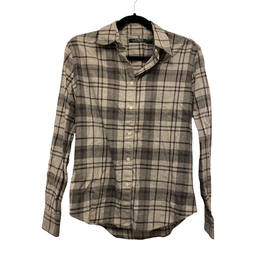Lauren by Ralph Lauren Long Sleeve Button-Down Shirt, Grey Plaid, Sz S